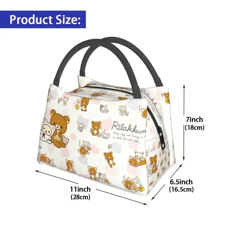 Kawaii Rilakkuma Bear Collage Insulated Lunch Bag for School Office Resuable Cooler Thermal Lunch Box Men