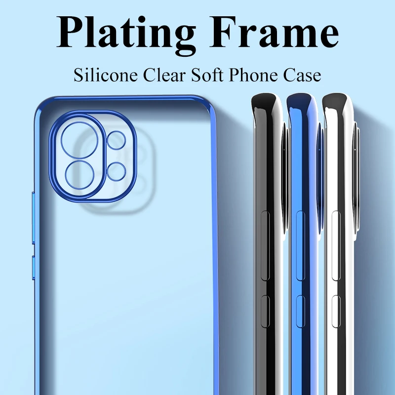 Luxury Clear Silicone Case For Xiaomi Mi 12 11 10 11T 10T Pro 9 Lite 12X Ultra Thin Plating Soft Case For POCO F3 M3 F2 M4 Pro