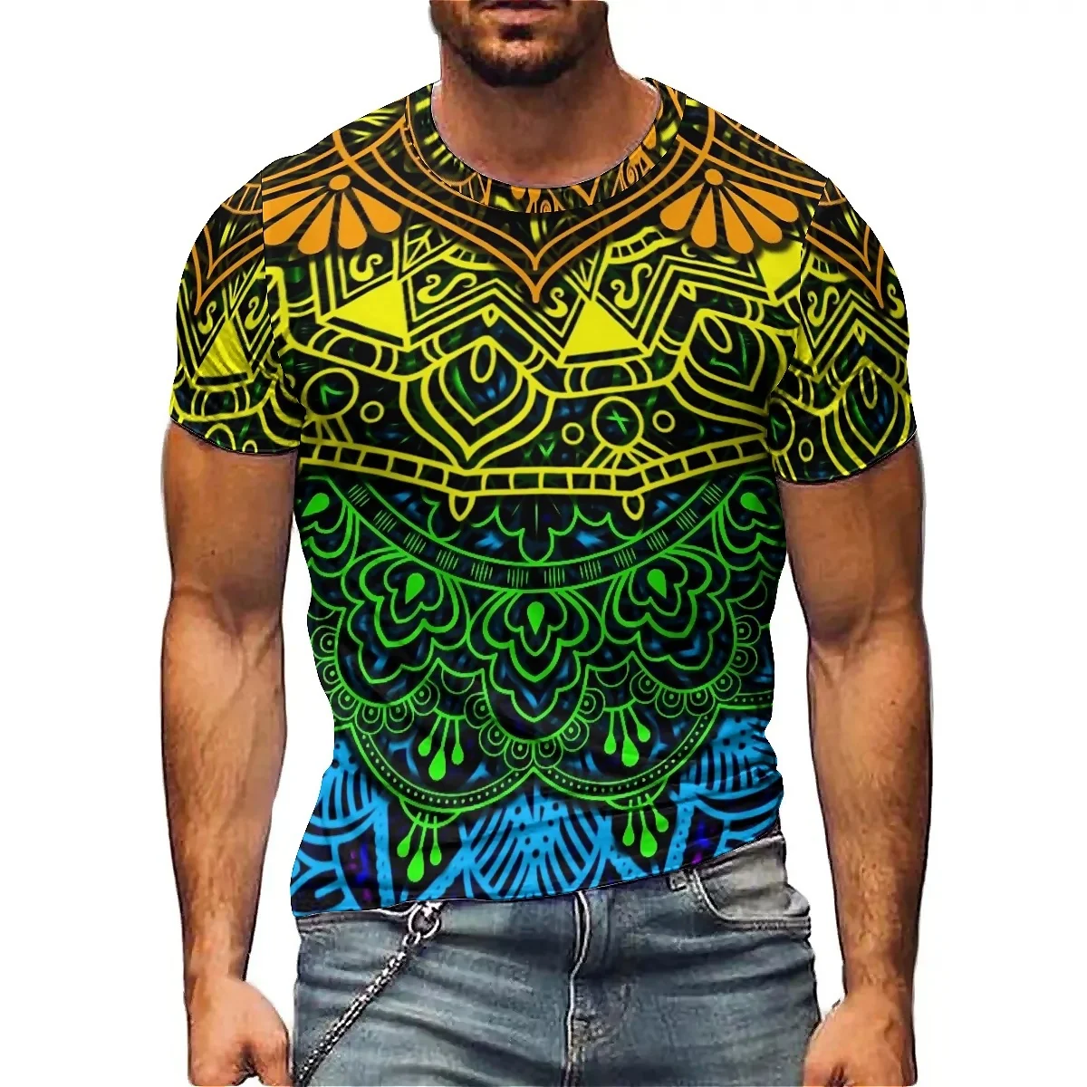 Street Trendy Men's 3D Printed Short Sleeved T-shirt Creative Art Loose Fit Breathable Comfortable Fabric Fun Animal Pattern Gif