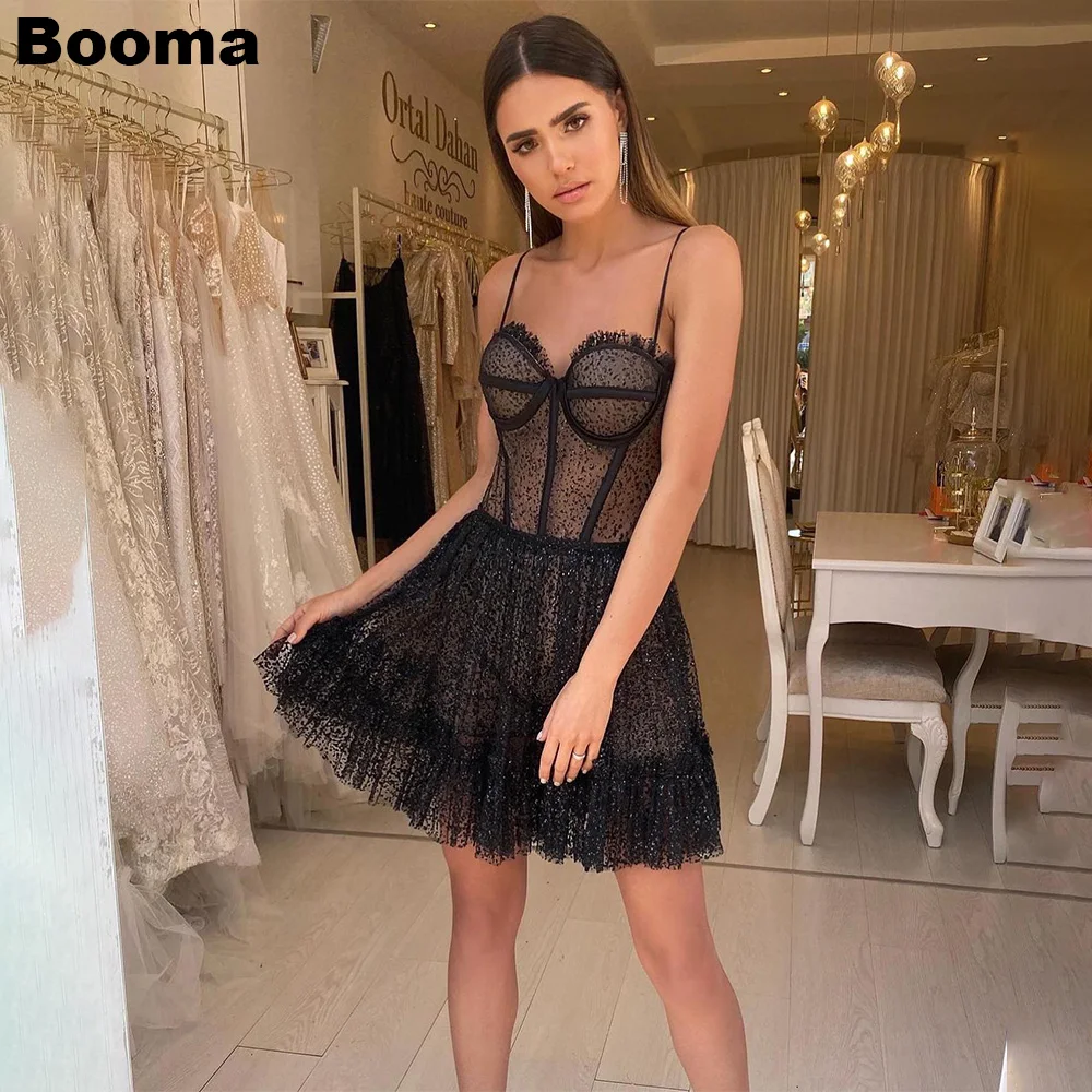

Booma Black Sexy Cocktail Dresses Sweetheart A Line Bone Corset Mini Prom Dresses Special Occasion Dresses for Women Evening