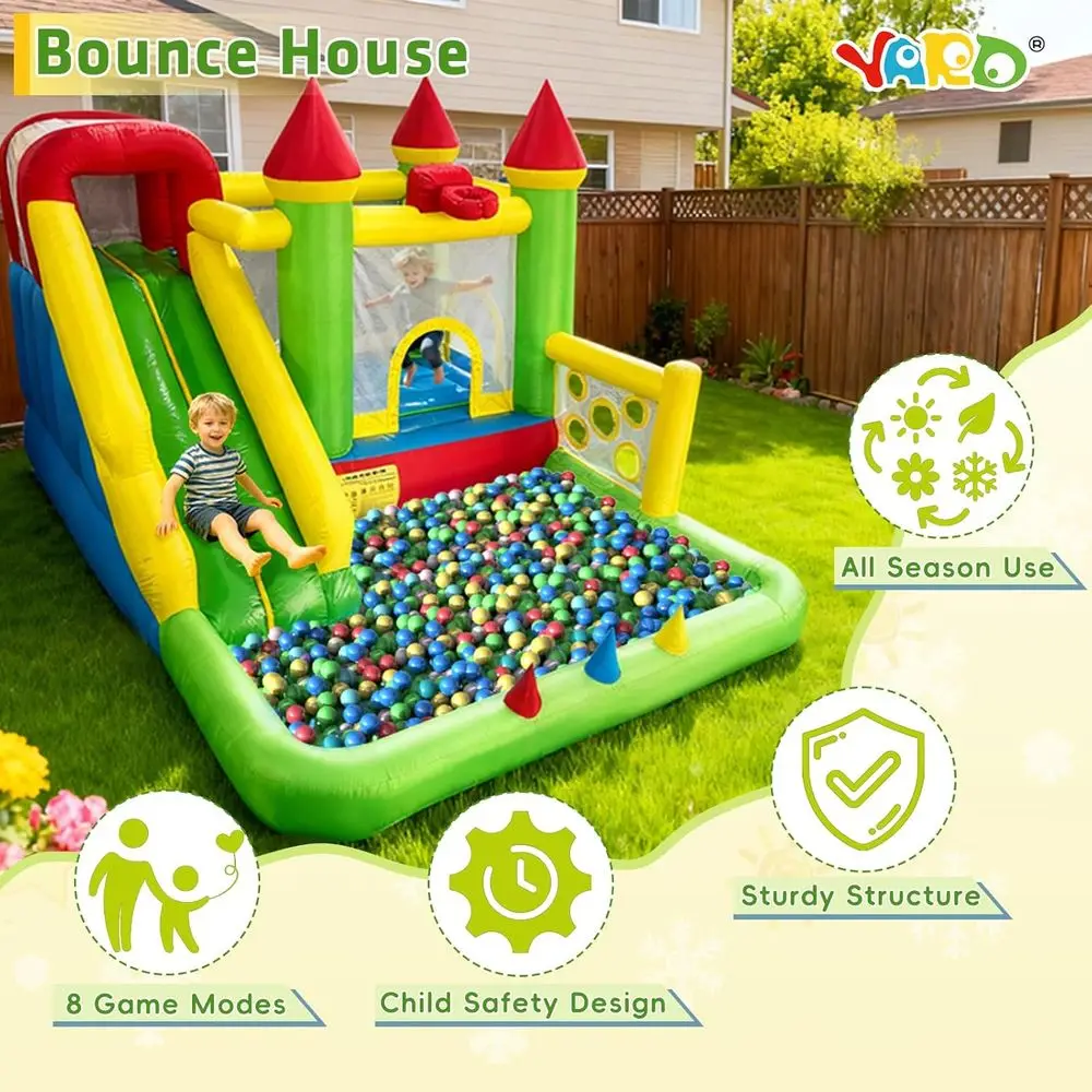 Springkasteel voor kinderen 3-6, 8-in-1 Iatable Springkasteel met glijbaan, Blower, Ballenbak, Klimmuur, 12x13x8.5FT Springhuis voor