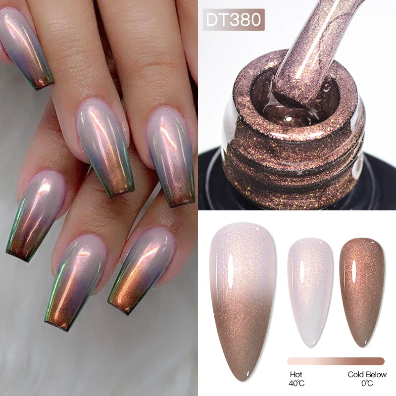 

MEET ACROSS 7ML Auroras Thermal Gel Nail Polish Gold Purple Gradient Temperature Changing Semi Permanent Nail Art Gel Varnish