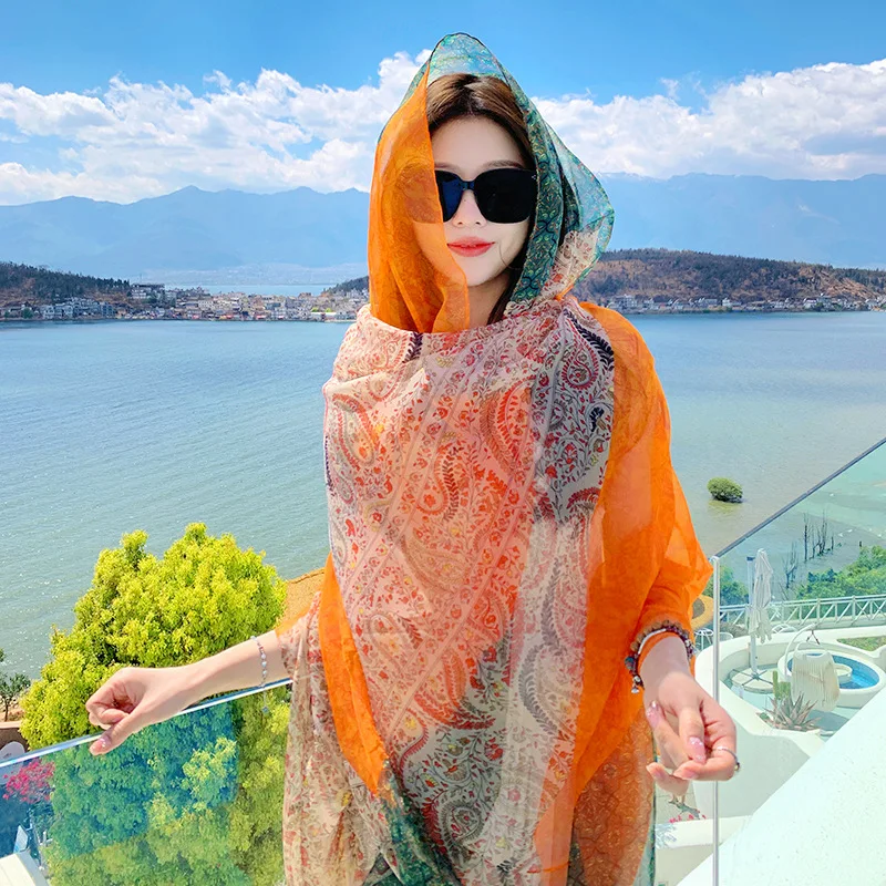 Thin Transparent Sunscreen Scarf Shawl Travel Beach Bikini Large Shawl Sarong Wrap Scarf Women Brazilian Swimsuit Cover-ups