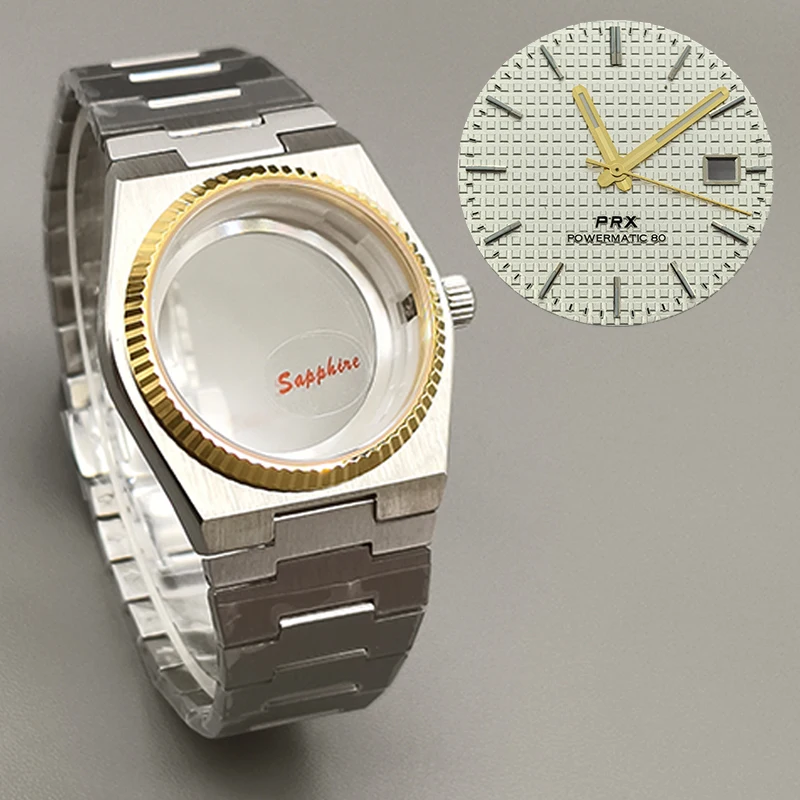 Oro 40mm PRX Super Player Orologio Gear Case Vetro Zaffiro Per NH35 NH36 NH38 7S26 4R Movimento Multi-Color Dial Lancette Refit Parti