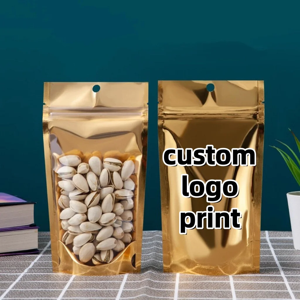 

100PCS Clear Glossy Gold Ziplock Stand-Up Bags Resealable Pouches for Coffee, Snacks, Candy, Sugar, Nuts & Dried Fruit Storage