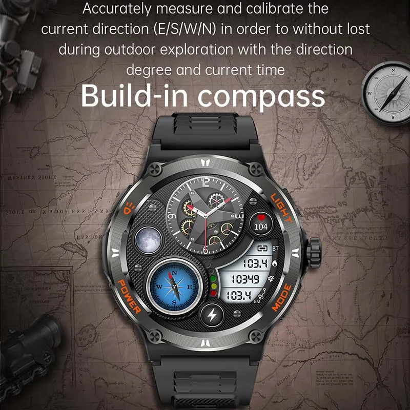 2024 New For Huawei Xiaomi Men Smartwatch LED Lighting Bluetooth Call 500mAh Battery 3ATM Waterproof Compass Men Smartwatch