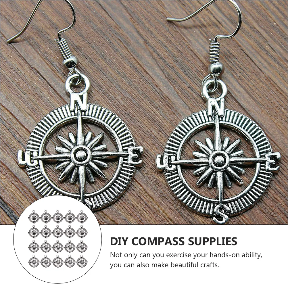 

100pcs Diy Graduation Jewelry Accessories Alloy Compass Design Pendents Creative Decorative Charms For Crafts Silver Polished