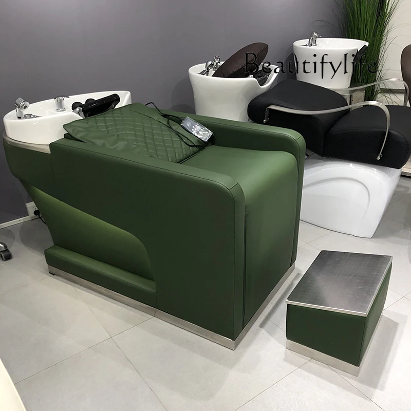 Barber shop electric shampoo bed Japanese light luxury intelligent massage half lying flush bed silicone pillow