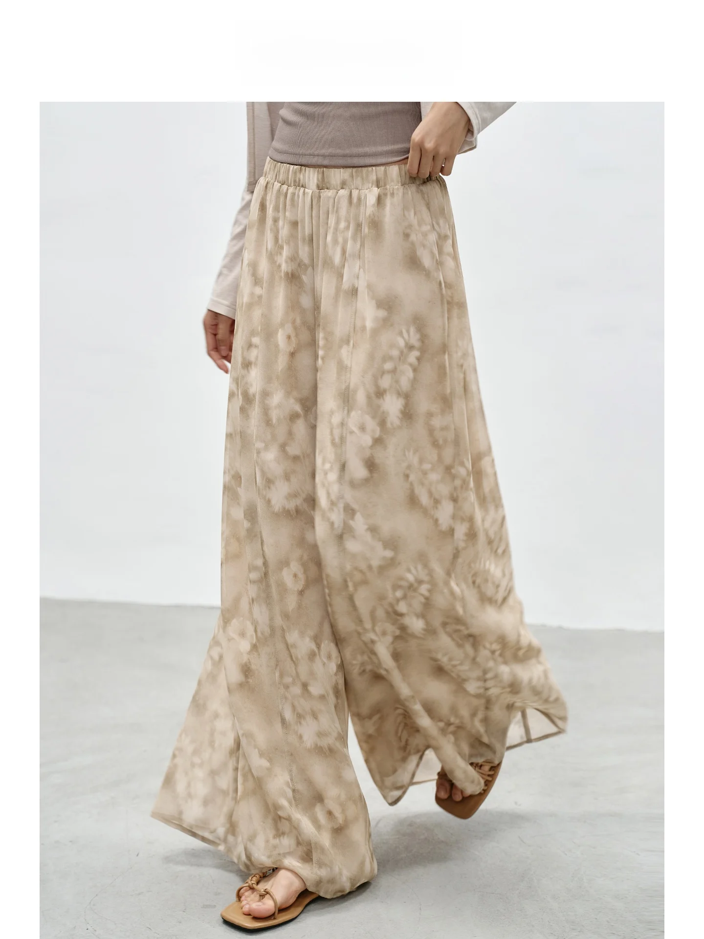 

EIGHTHMONTH Loose Wide Leg Casual Pants Women's High Waist Elastic Print Skirt Pants Spring 2026 Casual Plant Floral