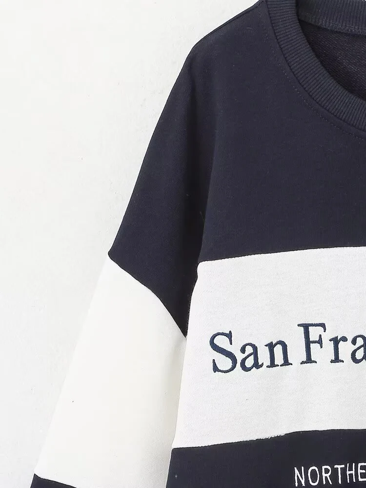 European style new arrival women's fashion versatile and elegant letter print round neck long-sleeved loose sweatshirt.