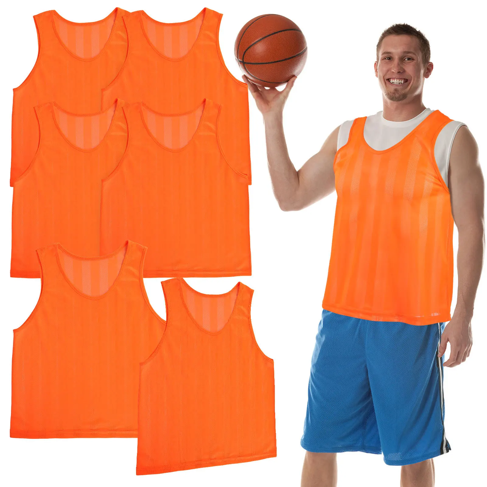 Gilets d'entraînement en maille de football, 6 pièces, rayés, légers et respirants, maillots d'entraînement à Pinnies pour Sports d'équipe, basket-ball