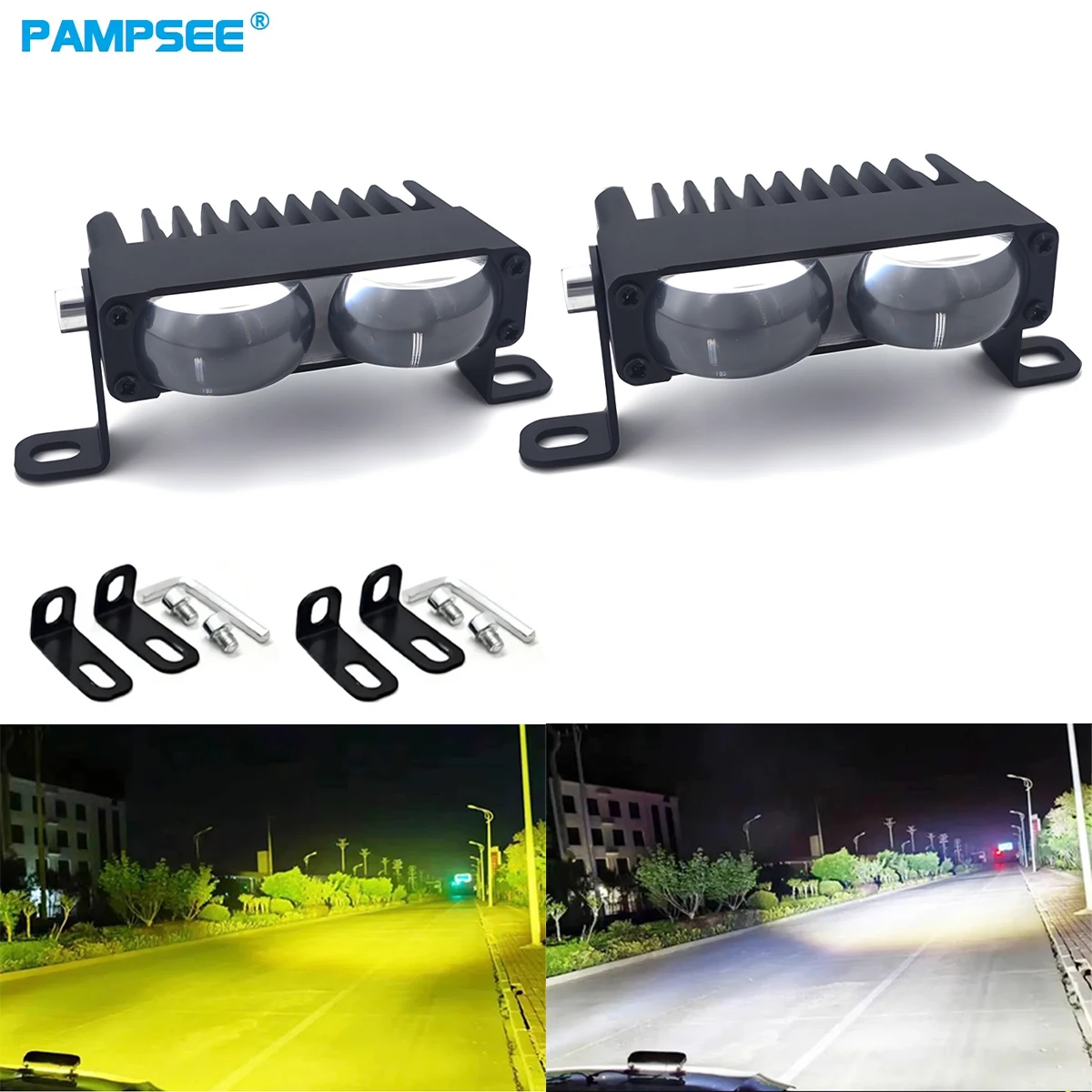 2Pcs High Brightness Car Grill Light Yellow White Dual Color LED Spotlight Ultra Thin Motorcycle Spotlight 9V-24V 3000K 6000K
