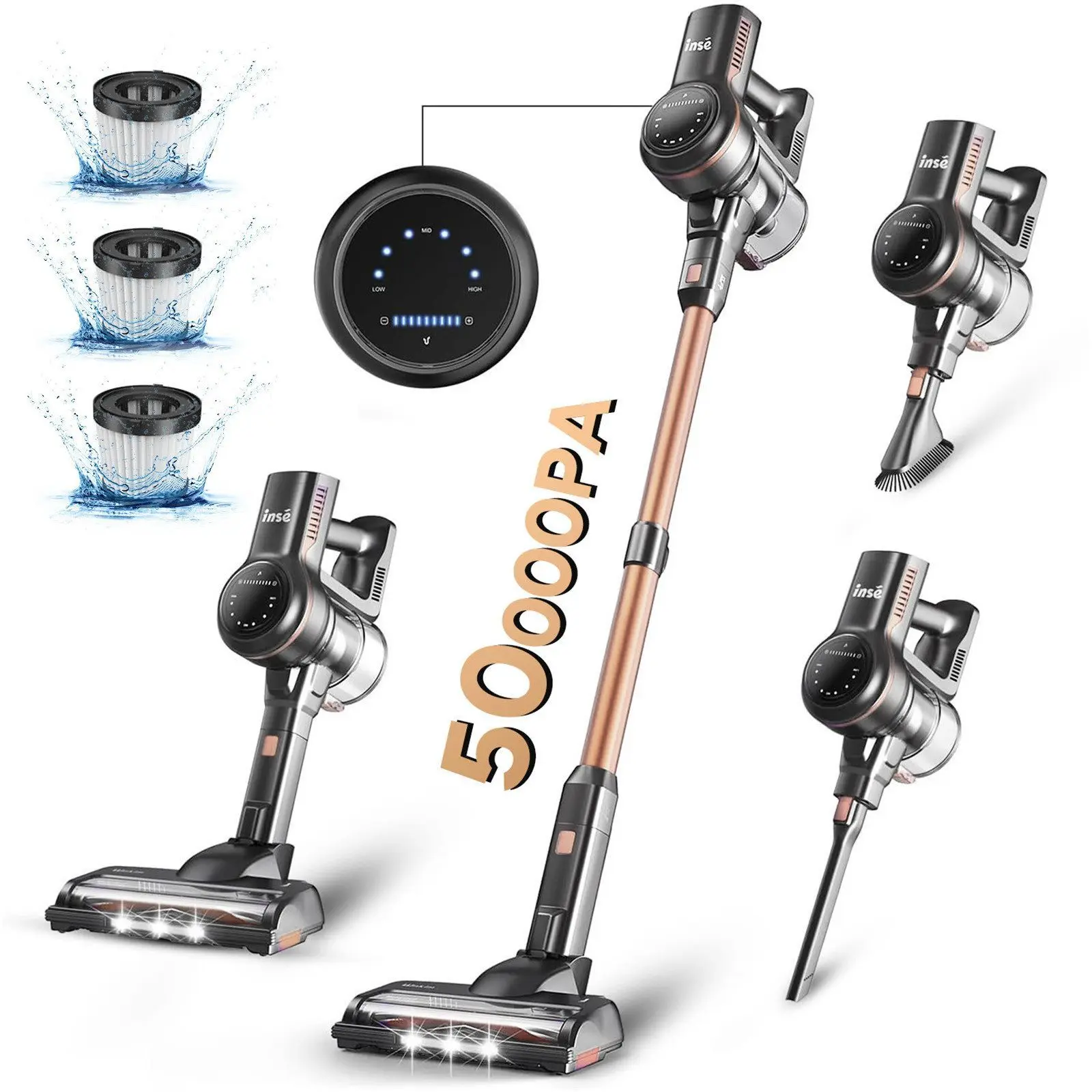 Aspirateur sans fil INSE S7Pro, batterie 8*2200mAh, aspiration puissante 50000Pa, autonomie 55 minutes, 1,2L