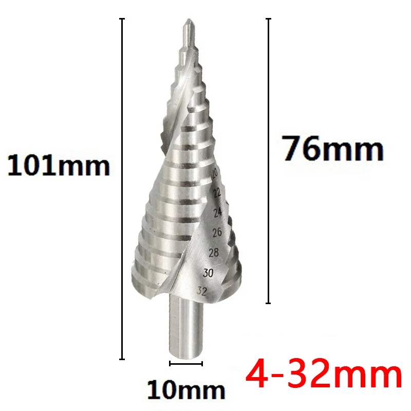 나선형 그루브 목재 금속 홀 커터, HSS 라운드 생크 스텝 콘 드릴 비트, 고속 강철 금속 드릴링, 6-60mm, 4-32mm, 1 개