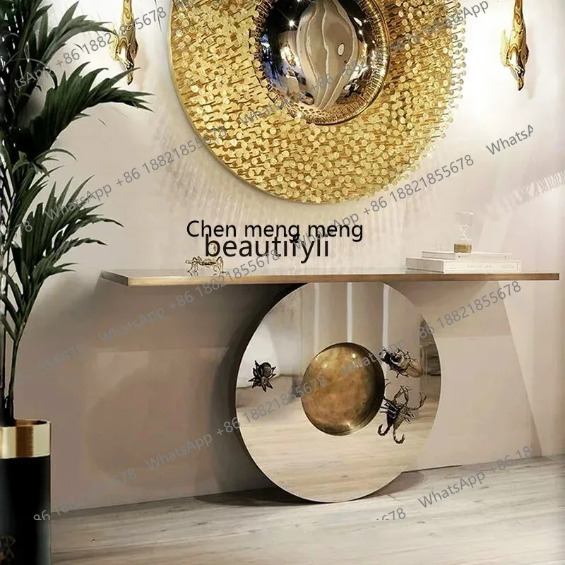 X  New Light luxury entrance table, end view table opposite the door, stainless steel entrance table against the wall 4109
