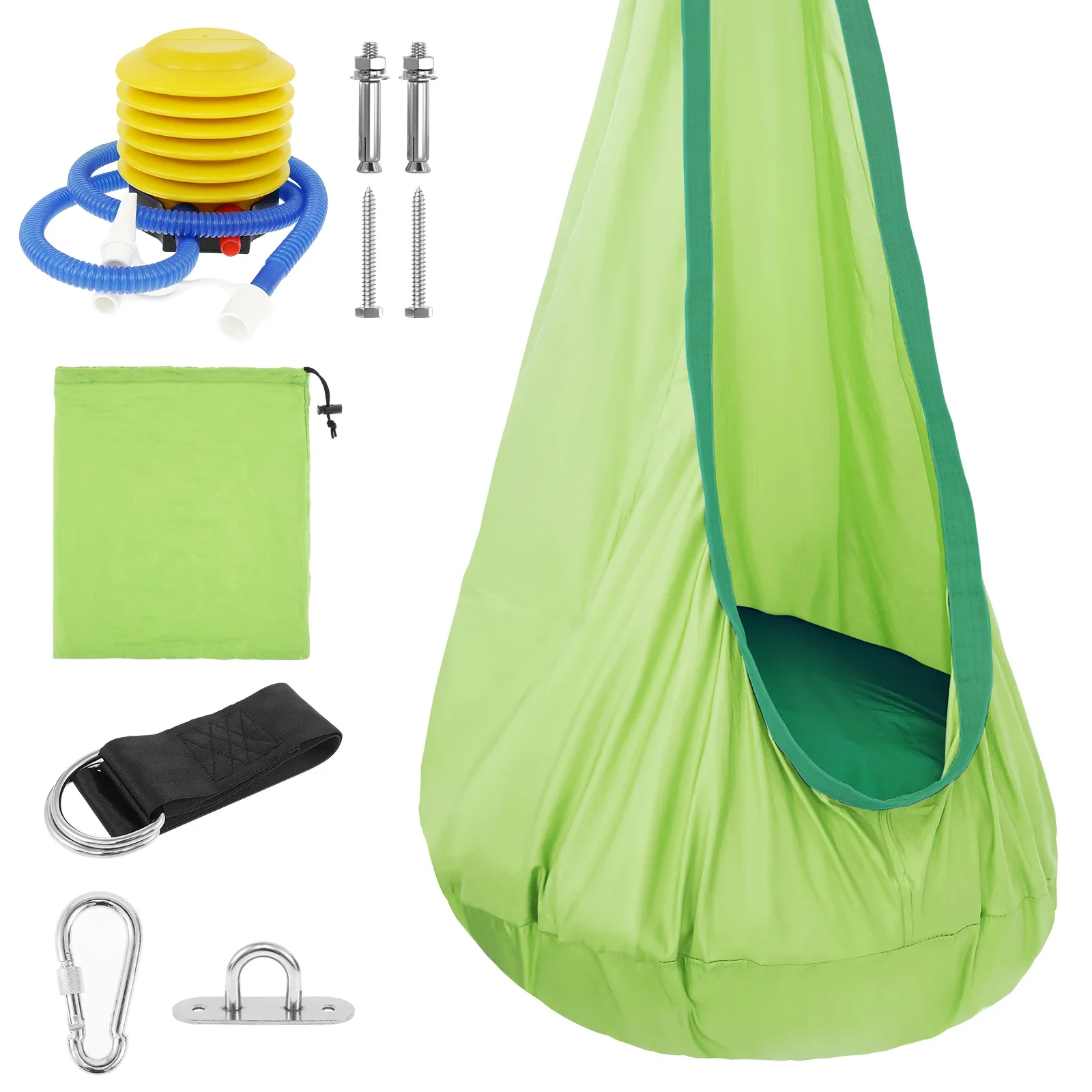 

Подвесное кресло-гамак для дома и улицы с надувной подушкой, грузоподъемность 176 фунтов, цилиндрические ремни и крепежные элементы.