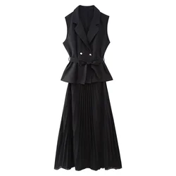 UNIZERA 2023 Winter New Product Women's Fashion and Casual Versatile Flip Collar Small Pleated Tank Top Dress