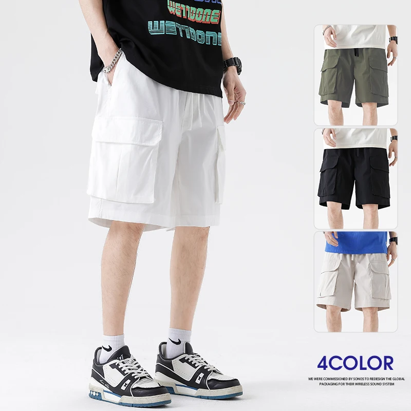 

Новинка лета 202, мужские повседневные рабочие шорты, универсальный дизайн с завязками на талии, большие модные быстросохнущие шорты с несколькими карманами Ameri