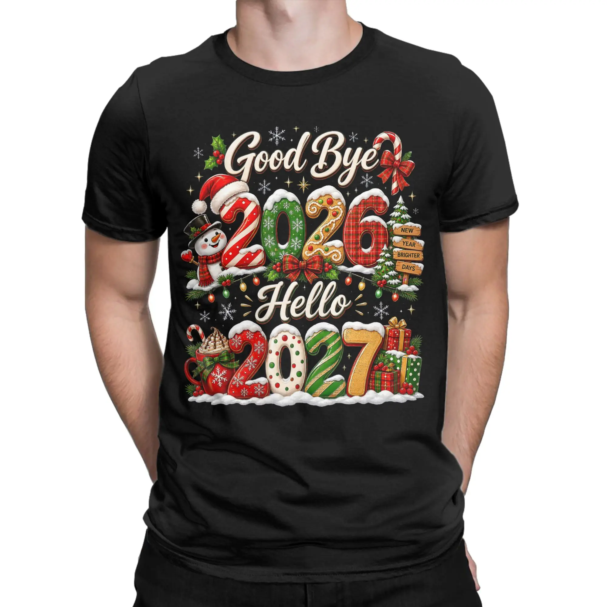 Awesome Goodbye 2026 Hello 2027 T-Shirt for Men O Neck Pure Cotton T Shirts  Short Sleeve Tee Shirt 6XL Clothing