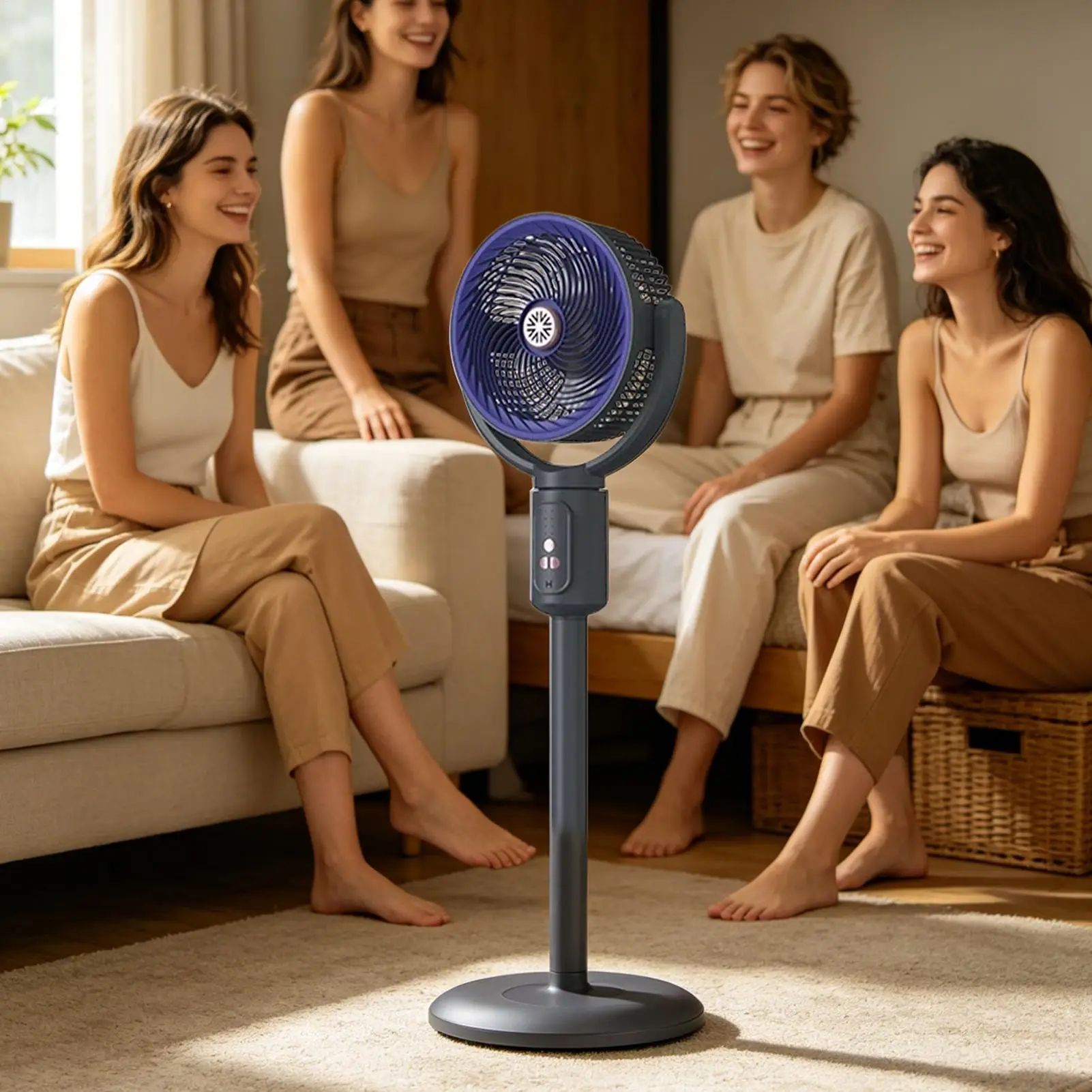 Floor Fan 5-Speed Standing Blower With Timer Oscillating Type-C Rechargeable Adjustable Height Bedroom Tower Fan For Beach Home