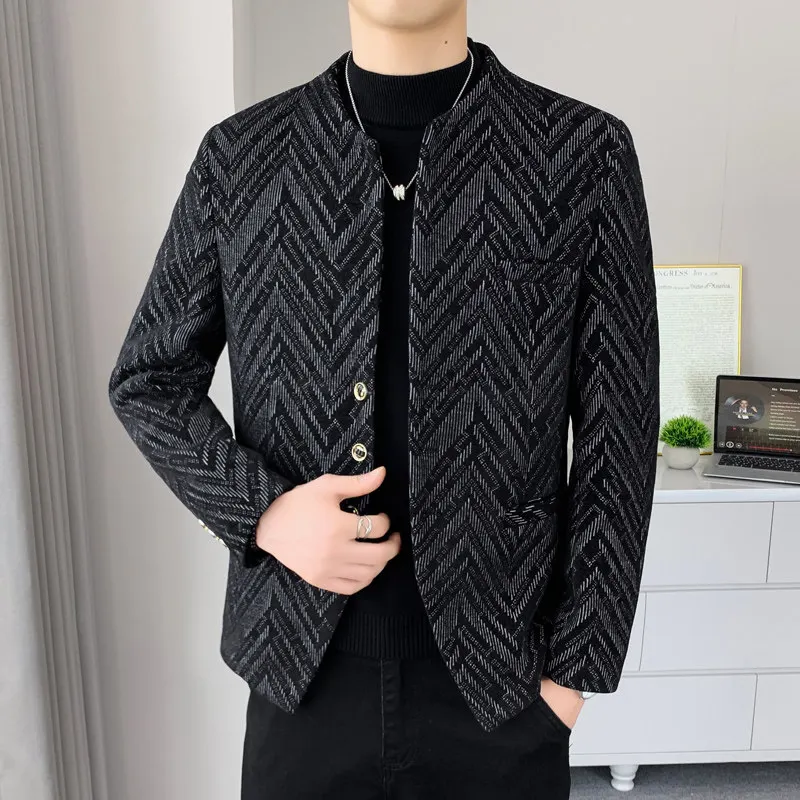 

Faionable Commuter Men's Casual Jaet Sli Korean Version Small Suit Attractive Polyester Fiber Breathable Anti-Wrinkle