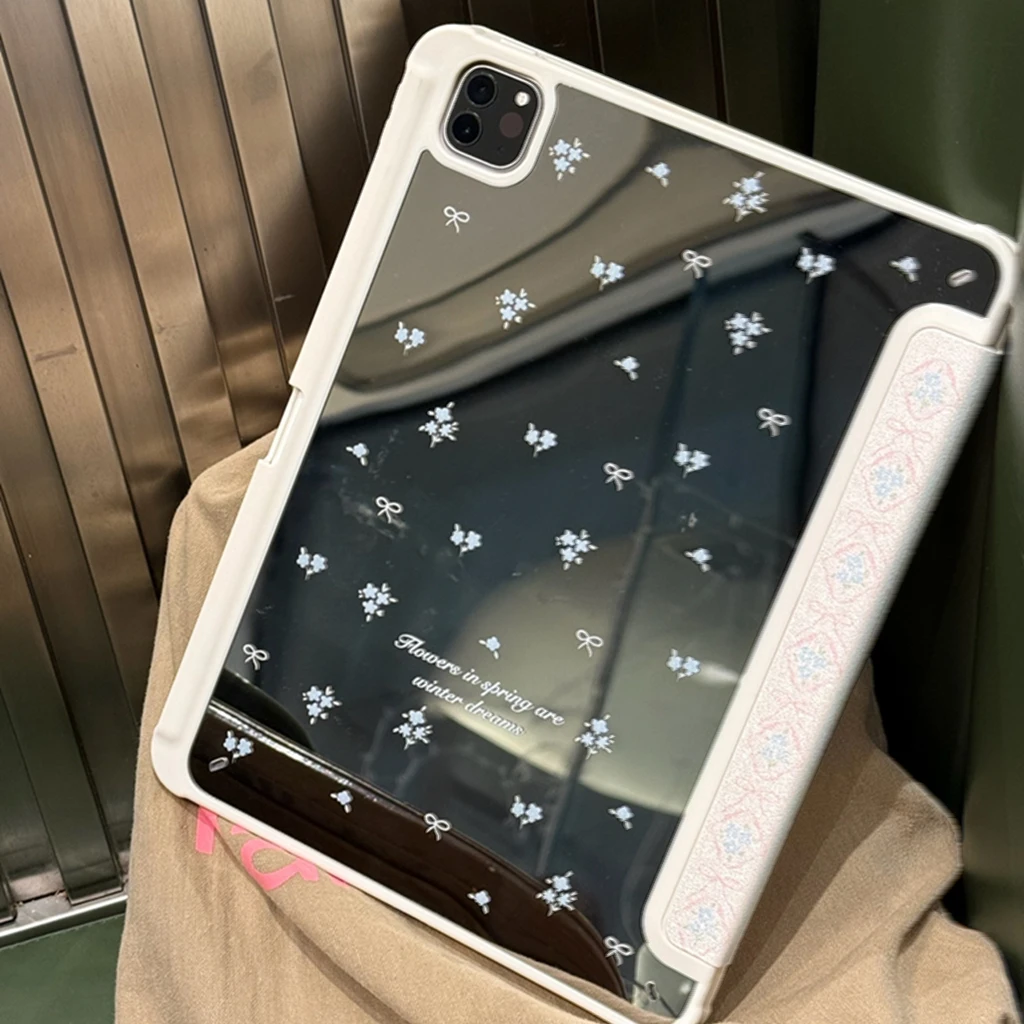 

Зеркальный чехол для планшета с полосками и цветами и бантом для iPad Air 11 дюймов 13 дюймов Pro 12,9 дюйма, 9,7 дюйма, 5, 6, 10,2 дюйма, 7, 8, 9, 10, Air 3 4 5 6, чехол