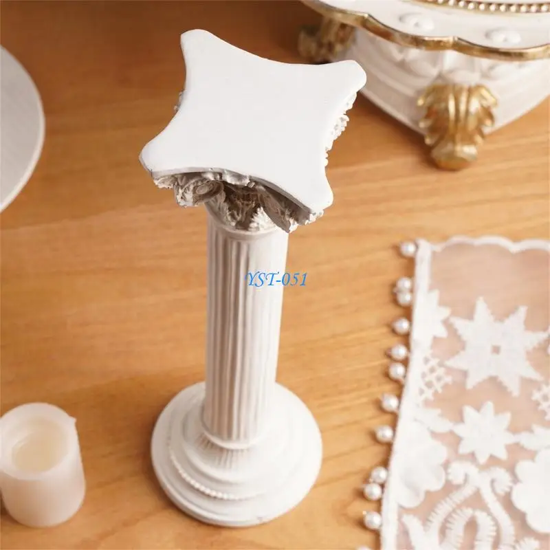 E15A Fluted Roman Column Pedestal Candlestick for Dining Table and Shelf Accent Use