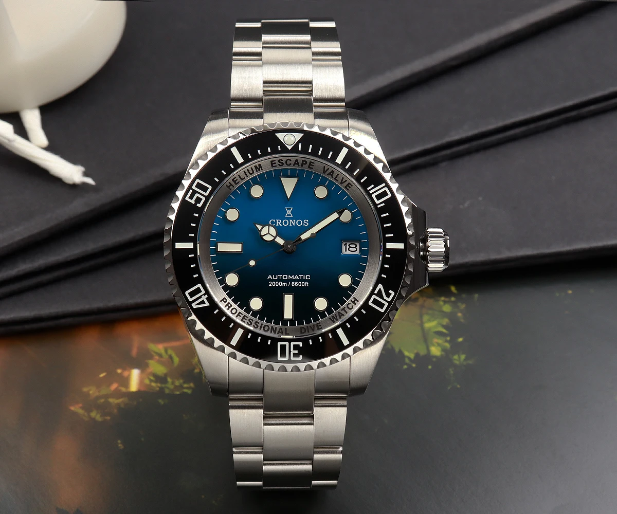 Cronos  L6009M Automatic Diving Man Watch Stainless Steel Bracelet 2000 Meters Water Resistance Professional Diver Men's Watches