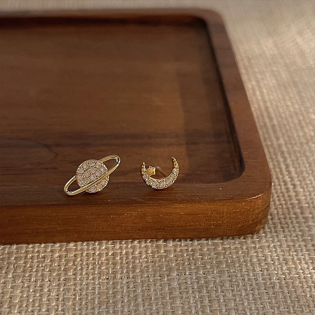 Simple Fashion Zircon Star Moon Mini Earrings