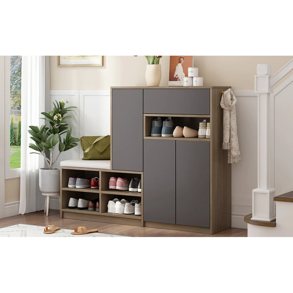 Schuhaufbewahrungsbank, Schuhschrank, Schuhregal mit gepolstertem Sitz, vielseitige Schuhaufbewahrungslösung mit Racks für den Flur – Detail 24