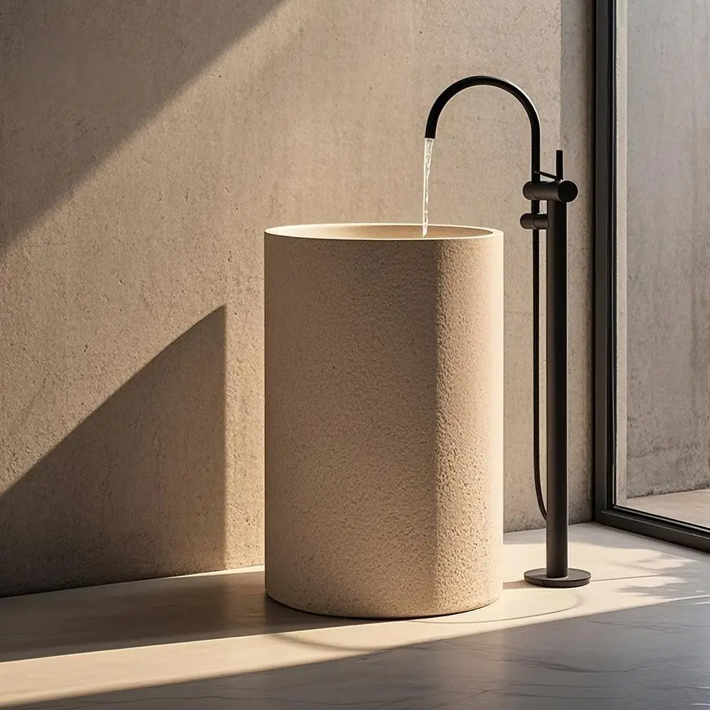 

Бежевая раковина с художественным камнем, раковина на пьедестале для уличной виллы, устойчивая к атмосферным воздействиям и легко чистится, настраиваемая