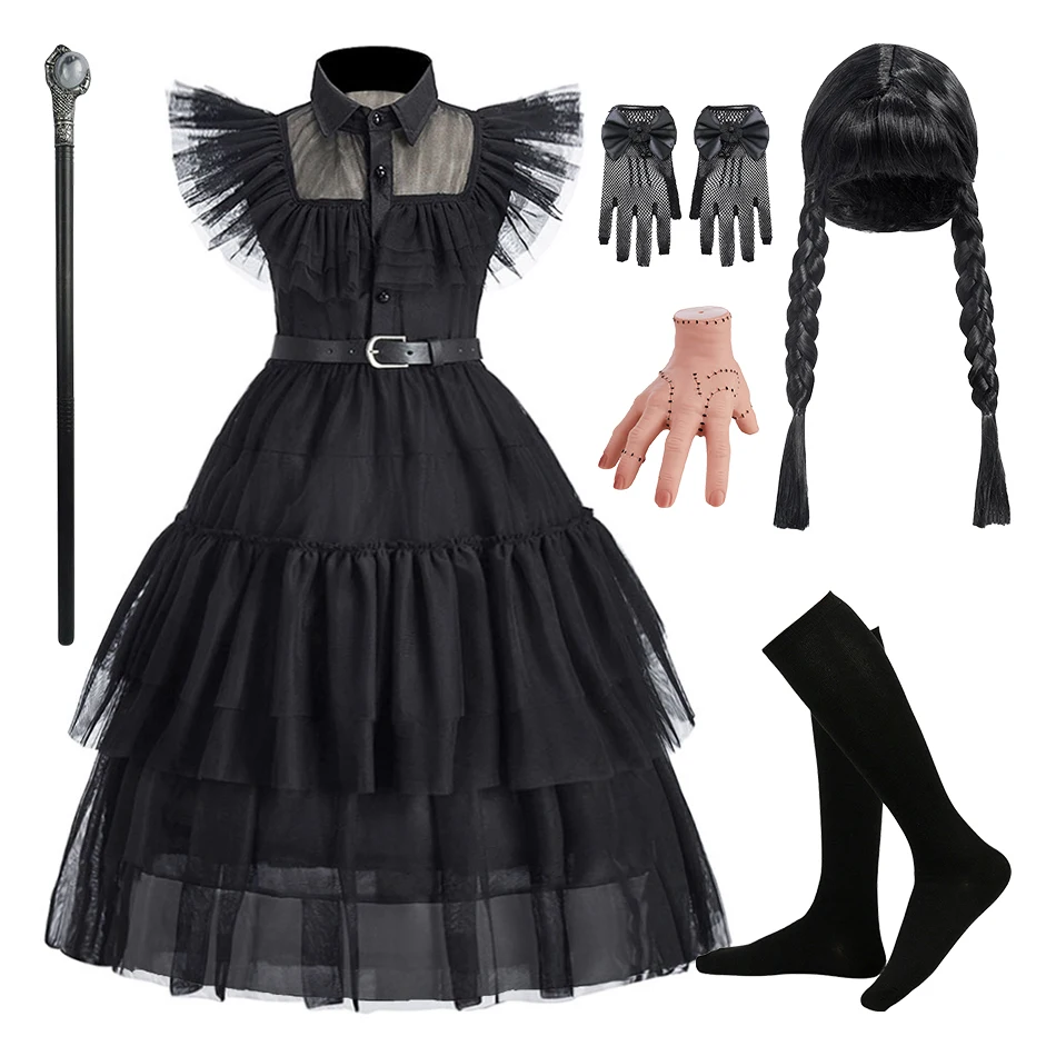 

Семья для девочек, платья для девочек, костюмы Аддамс на Хэллоуин, детское платье принцессы для косплея, рождественская карнавальная вечеринка, темная одежда Лолиты