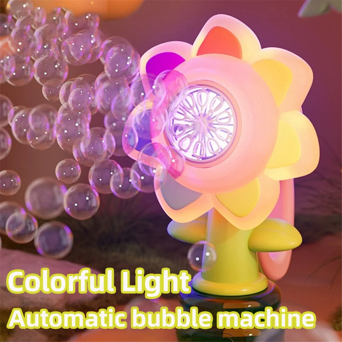 A07I Sonnenblumen tanzende Seifenblasenmaschine, Schaukel elektrische automatische Seifenblasenmaschine, Seifenbläser, Partyspielzeug Kindergeschenk