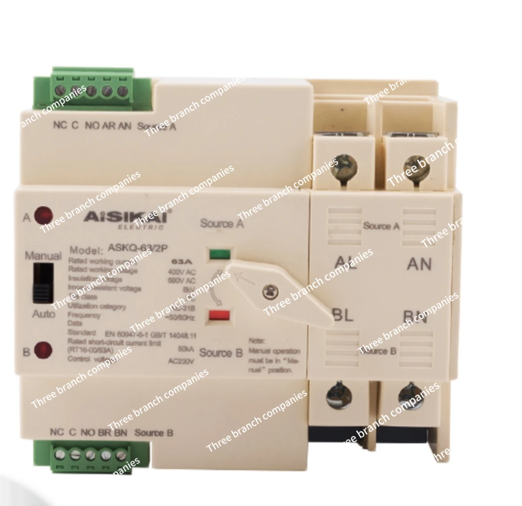 Dual Power Switch Pc-Level ASKQ1-63A/2P/3P/4P Automatic Small Dual Power ATS Switching On