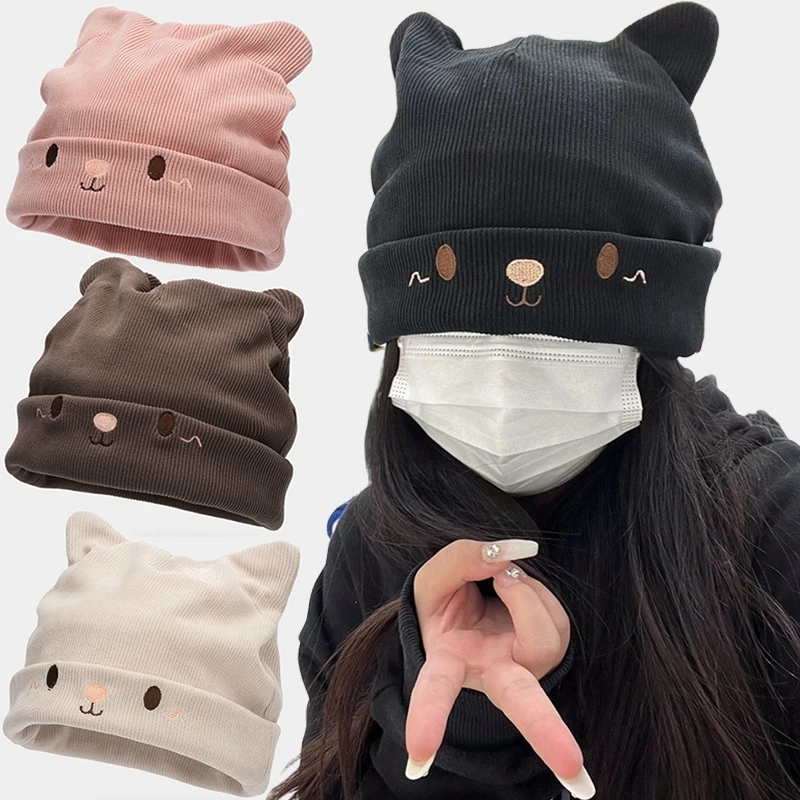 Winter Hats for Women Girls Cute Cartoon Cat Ear Knitted Keep Warm Hat Soft Outdoor Windproof Ear Protection Caps Female Hats