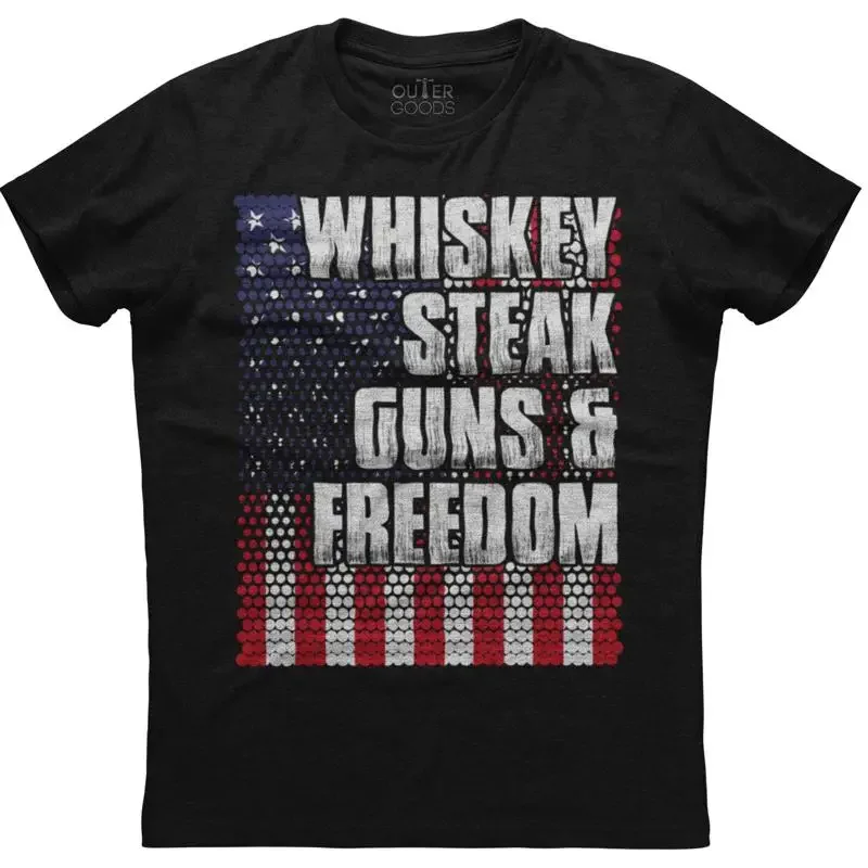 Whiskey Steak Guns Freedom Mens  New Cotton Black T shirt