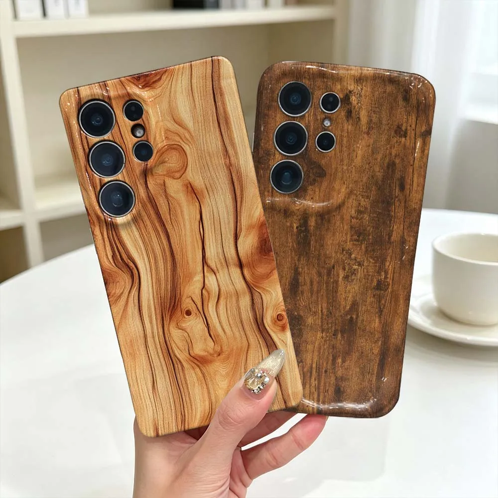 Brown Wood Grain Pattern Phone Case For Samsung Galaxy S26 S25 S24 S23 Ultra FE Plus Feilini Hard Case Wave Oil Soft Case