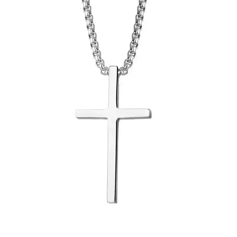 Collier croix en acier inoxydable pour hommes et garçons, pendentif croix uni couleur argent, bijoux hip-hop classiques punk, cadeau