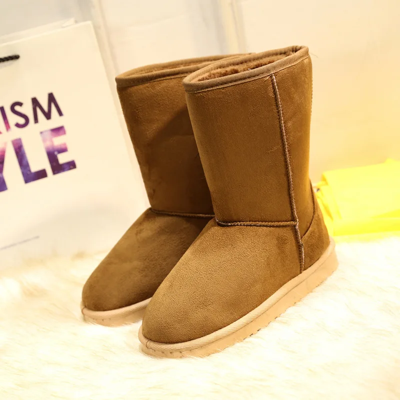 Damesschoenen Te Koop Van Hoge Kwaliteit Winter Slip-On Mid-Calf Dameslaarzen Mode Effen Casual Snowboots Grote Maat Plateaulaarzen