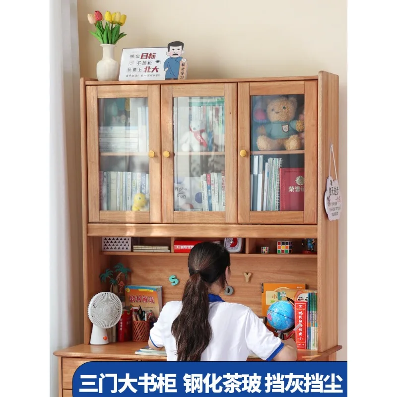 High school student study table household high-end solid wood desk bookcase integrated table bookshelf combination children's st