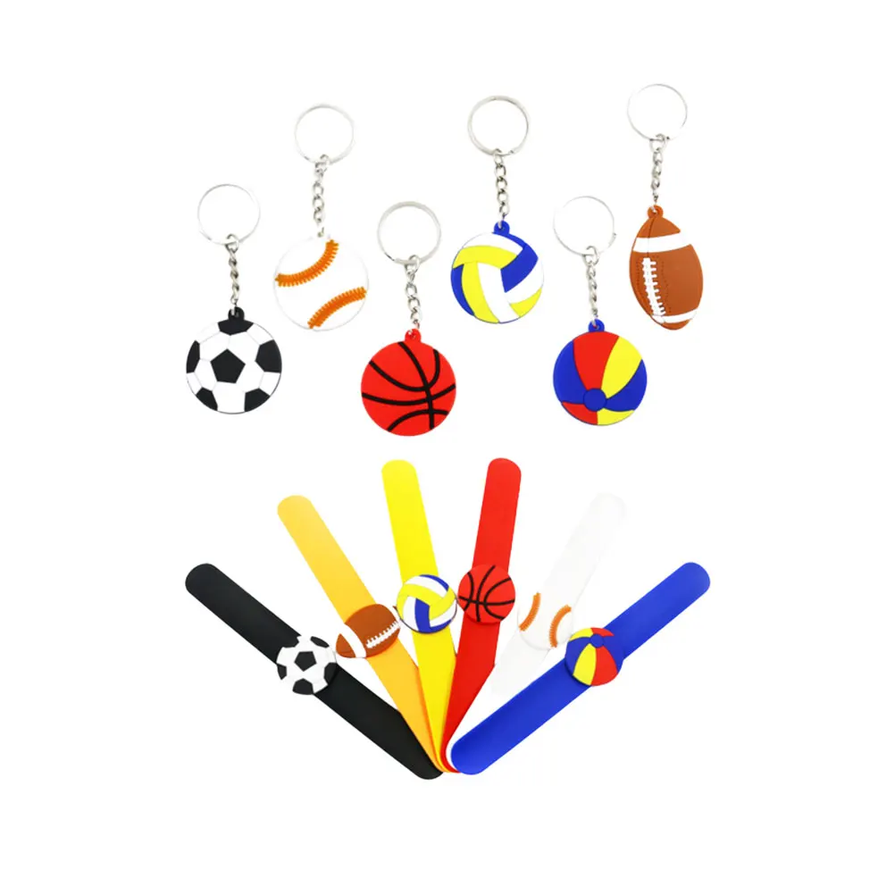 

12PCS Basketball Child Wrist Bands Slap Bracelets Kids Silicone Sports Wristband Keychains Comfortable Gifts Party