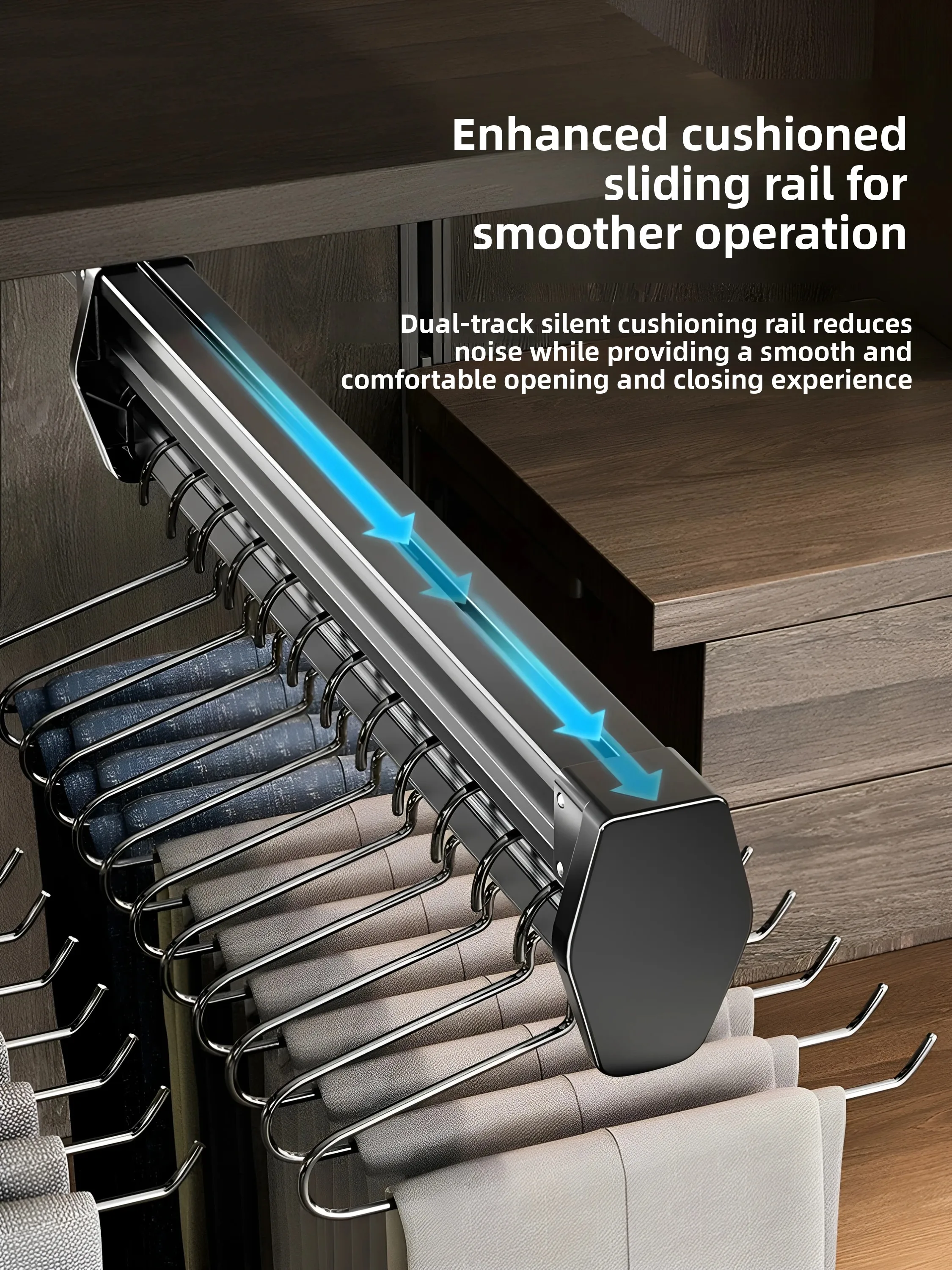Pull out Wardrobe Clothes Hanger Rod Vertical Extension Pants Rack Sliding Track Shallow Cabinet Top Mounted Pants Storage De...