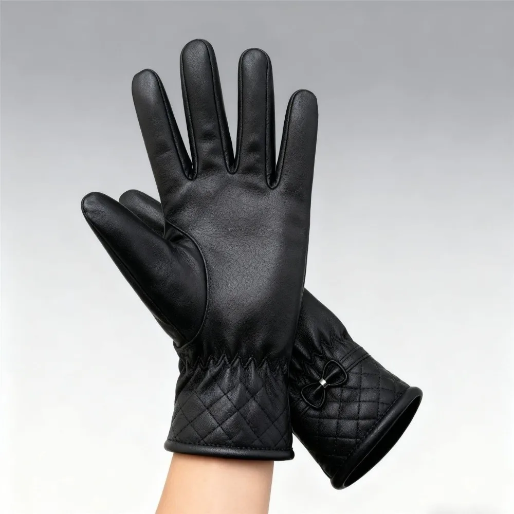 زوج من قفازات الشتاء النسائية المبطنة بالصوف، قفازات سميكة مقاومة للرياح، قفازات قيادة متوافقة مع شاشة اللمس، أنشطة خارجية #2