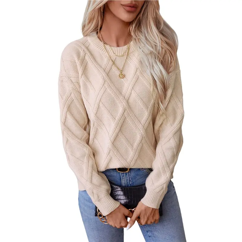 

CYL-Womens Sweaters Crewneck Cable Knit Sweater Long Sleeve Fall Tops For Women