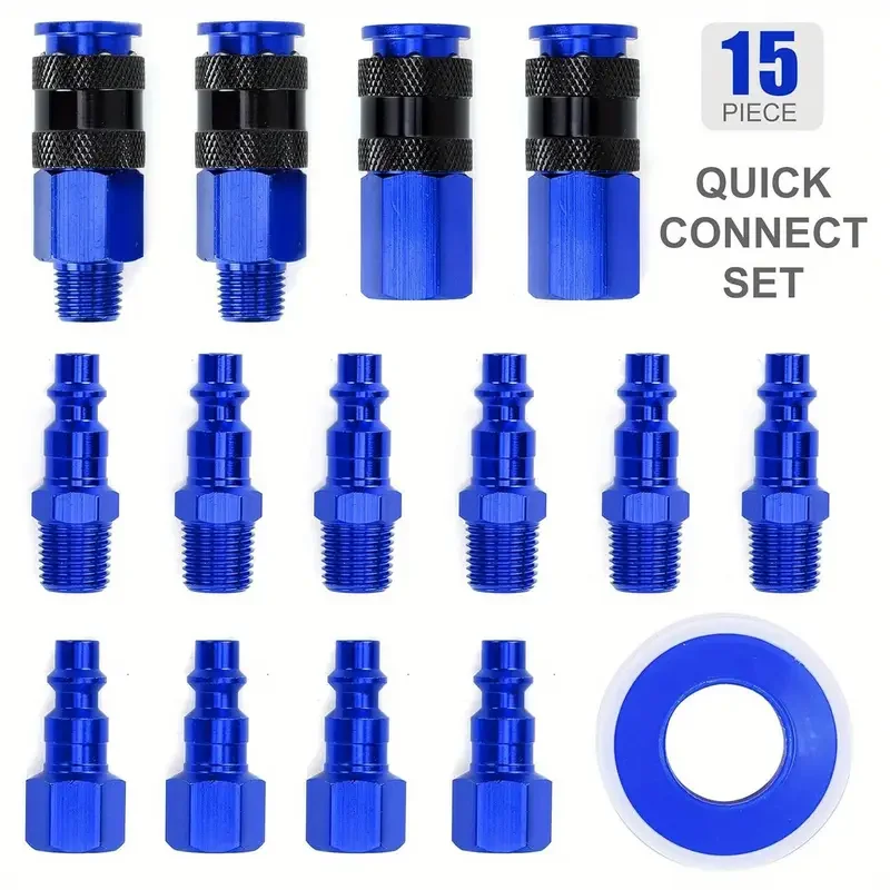15 Piece Aluminum Air Coupler and Plug Kit - 1/4