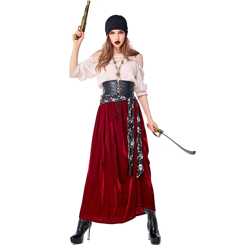 Costume d'Halloween de Capitaine de Pirate pour Femme Adulte, Tenue de Cosplay, Gothique, Médiéval, de ix, de Carnaval, de Barrage