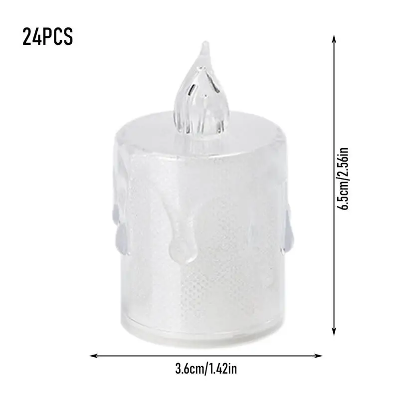 불꽃없는 크리스탈 LED 양초, 배터리 구동 LED 작은 양초, 결혼식 식탁, 24X 깜박임