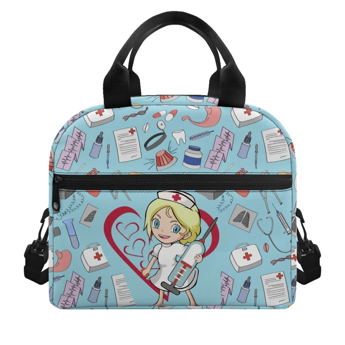 

Cute Hospital Nurse Print Doctor Must Wear Large Capacity Insulated Lunch Bag Dirt Resistant Comfort Handle Convenience Handbag