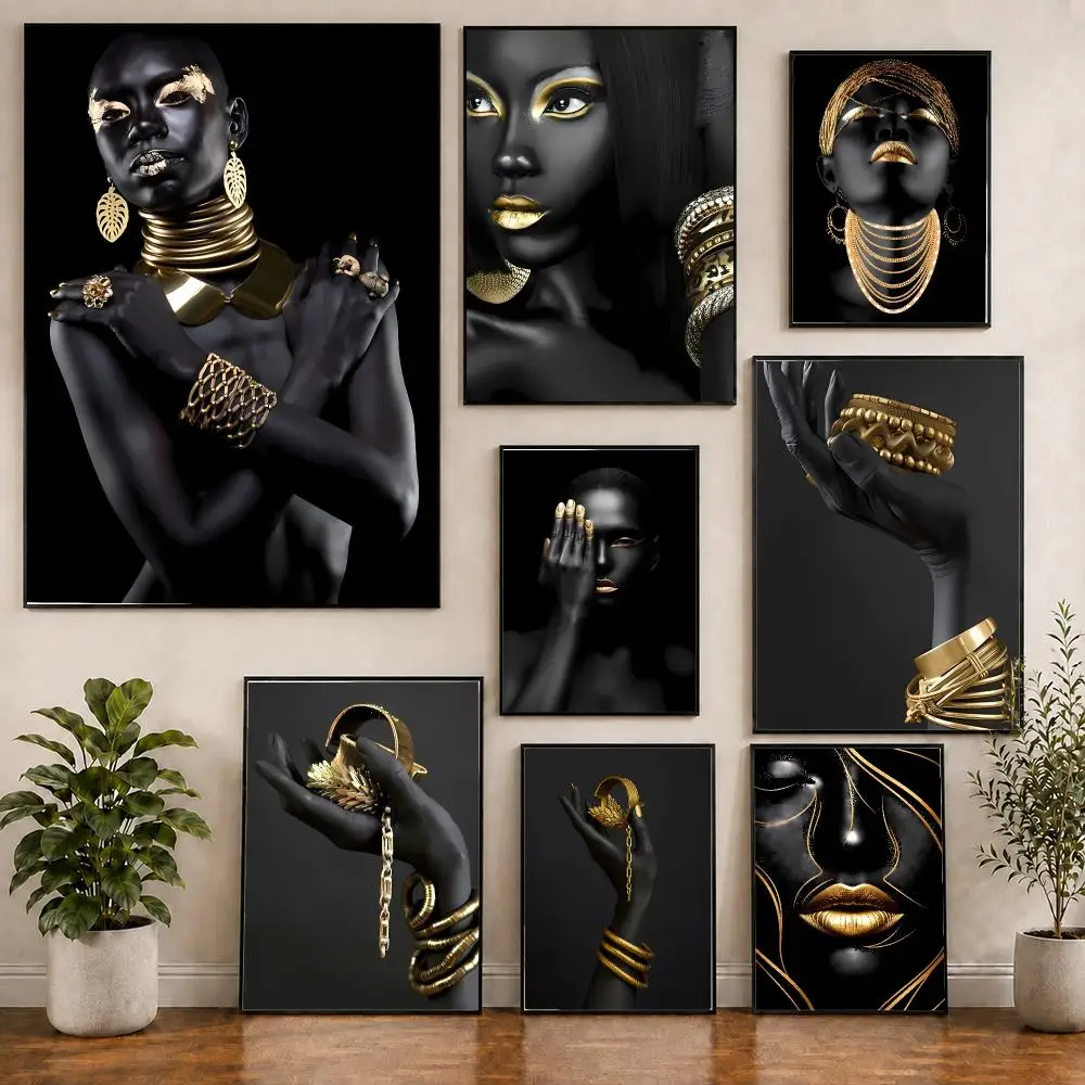 Glamorous Elegant Luxury Black And Gold Jewelry Aesthetic Poster Creative Indoor Decorative Artwork & Modern Home Decor