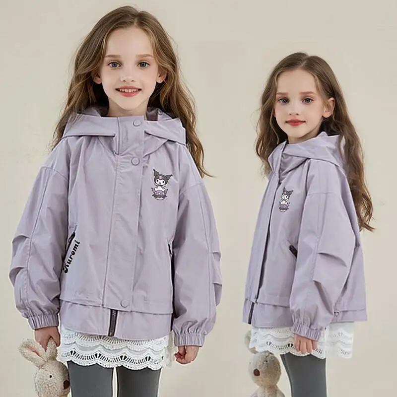 

Куртка с капюшоном Sanrio Hello Kitty для девочек, осенняя, из мягкой смеси полиэстера и хлопка, для повседневного стиля, новинка 2025 года